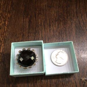 Sterling silver 925 large black stone ring. Size 8